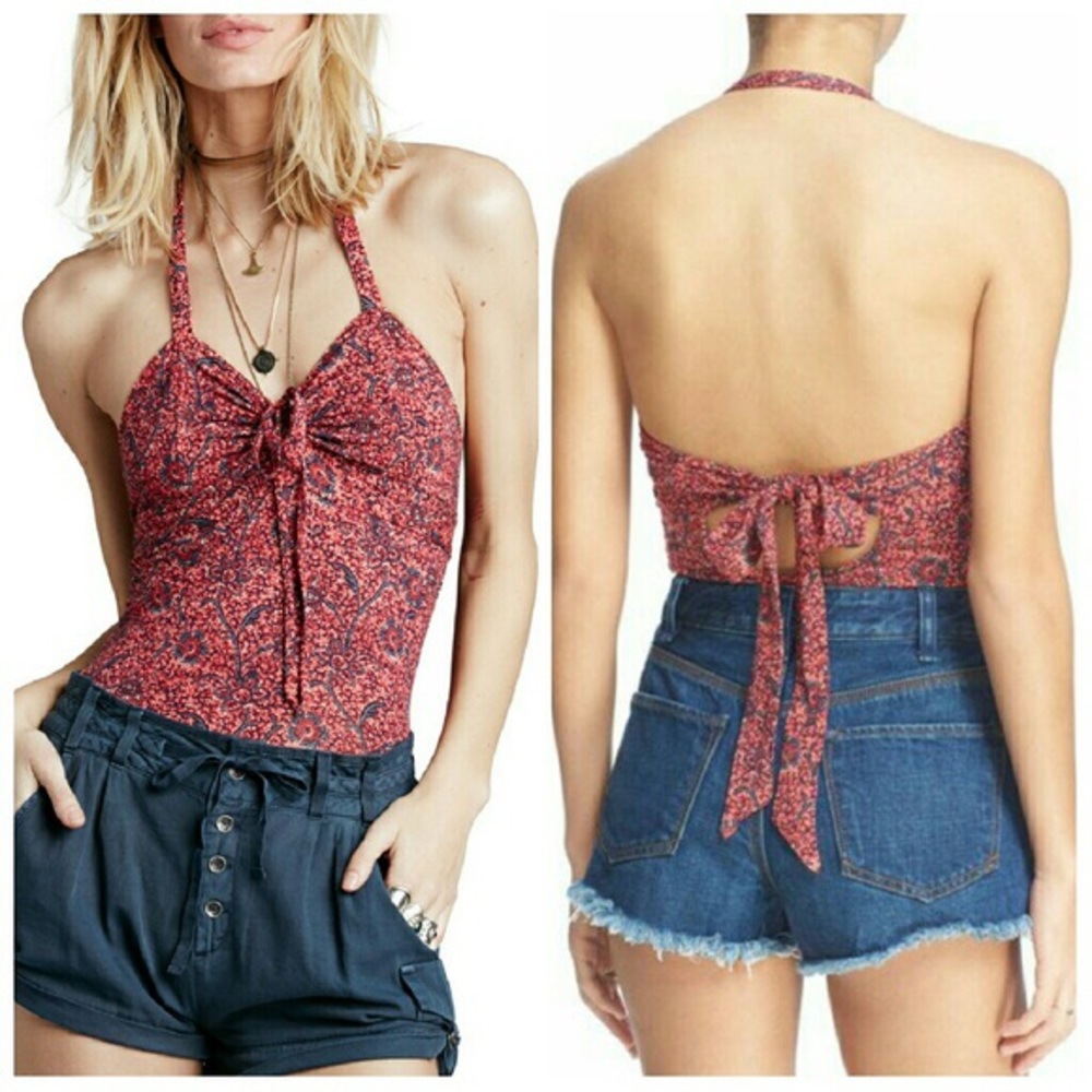 Free People Hula Halter Tank Top in Red S
